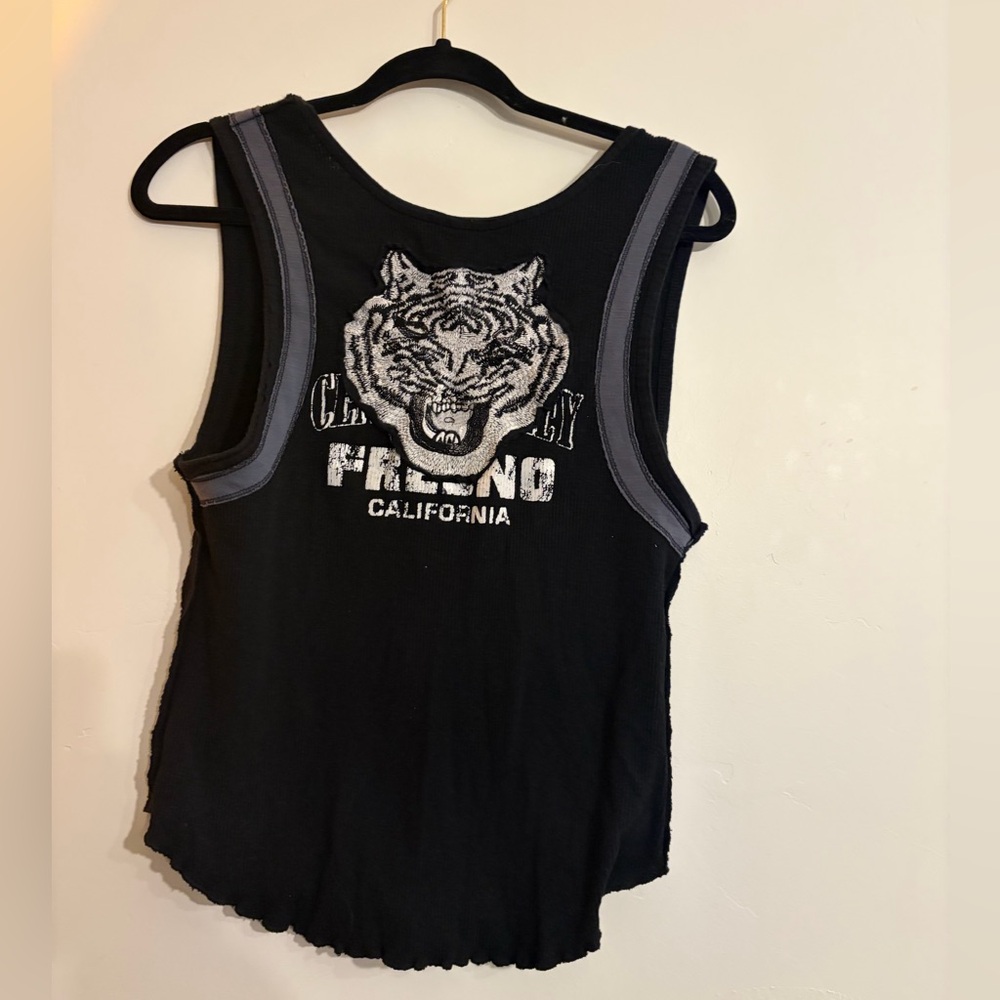 Free People Embroidered tiger Lettuce Hem Cotton Tank Top Thick Straps  large